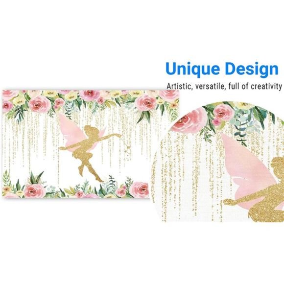 Floral Fairy Birthday Party Backdrop for Photography Pink and Gold Fairy Tale - Picture 2 of 5